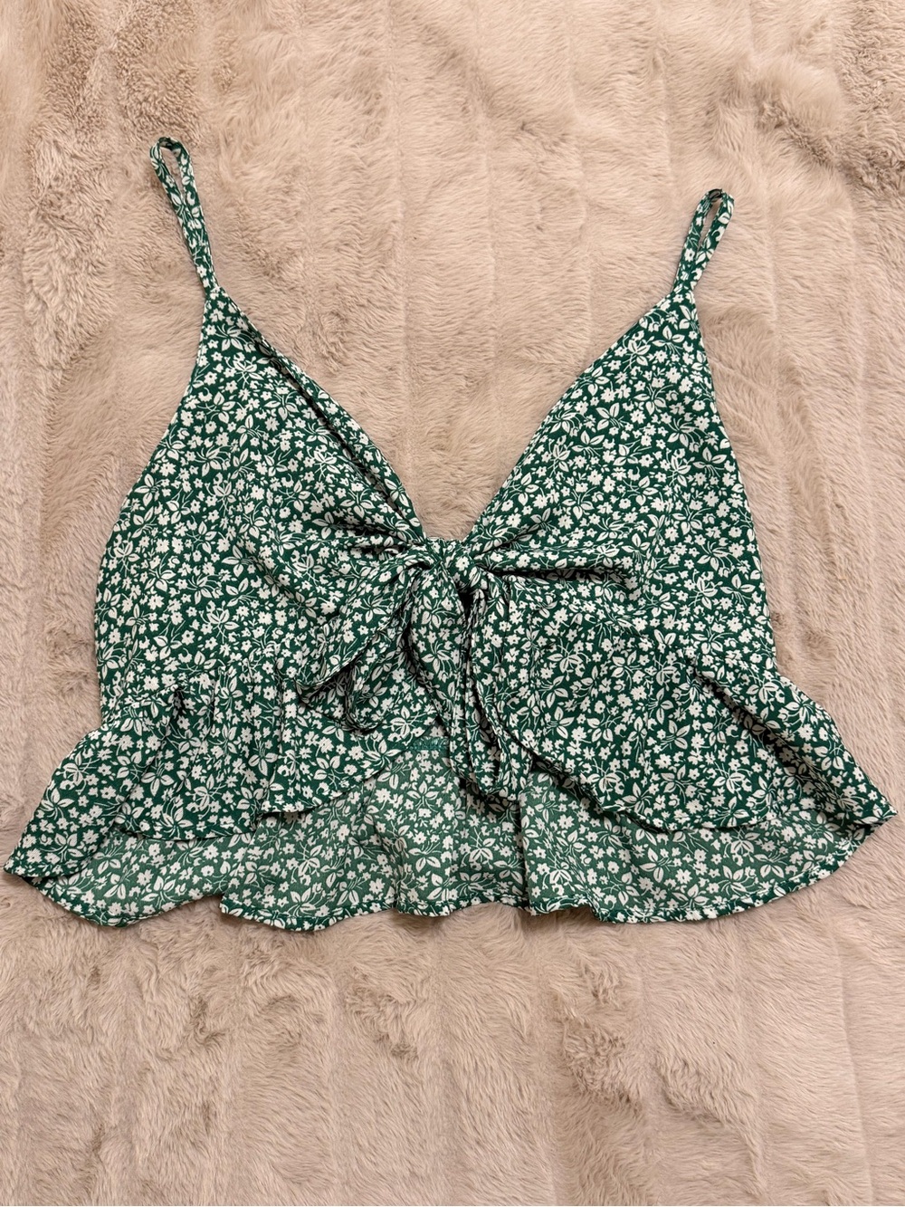 Green Floral Tie-Front Cami Top